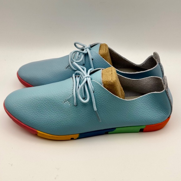 NWOT Lace-up Casual Flat Oxford Lightweight Blue Colourful Soles - Picture 5 of 13